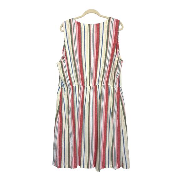 Old Navy Gauzy Shift Dress Full Button Sleeveless Linen XL Beachy Coastal Stripe - Picture 2 of 13